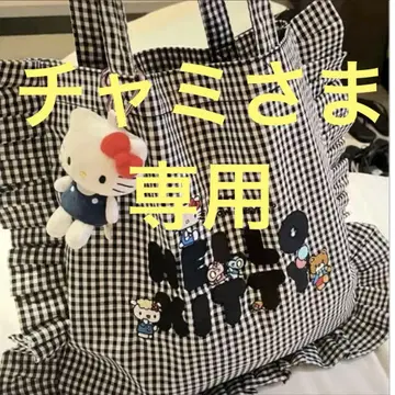 헬로키티 토트 백 체크 무늬 숄더백