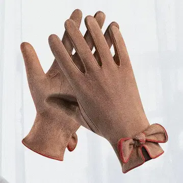 베이지 스웨이드풍 장갑 리본 포함