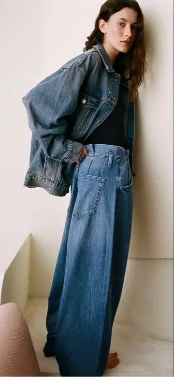 ZARA 데님 블루 와이드 레그 팬츠