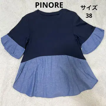 PINORE 피노레 밑단 플레어 절개 컷 티셔츠 반팔 면 린넨 38 M