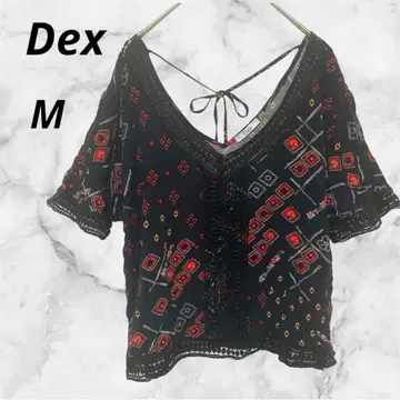 Dex 레트로 에스닉풍 크롭 탑 [M] 자수풍 디자인 블랙 얇은 소재