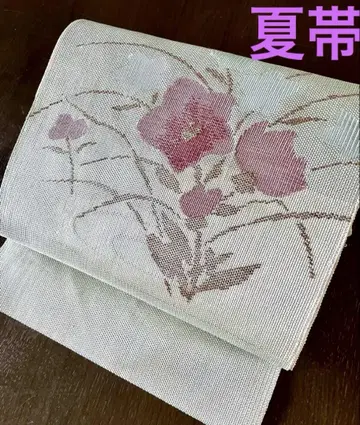 기모노 여름 오비 순수 실크 물줄기에 기코 패턴 은실 들어간 화려한 오비