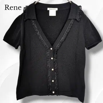 Rene 르네 가디건 펄 프릴 반팔 블랙 일본제 36
