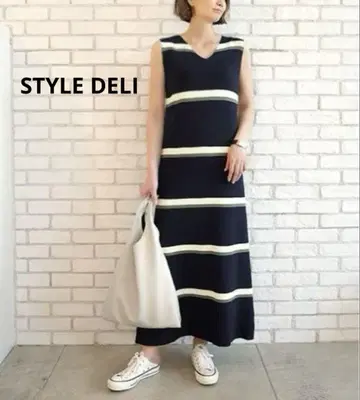 새상품급 STYLE DELI 냉감 썸머 니트 보더 롱 원피스 사이즈 2