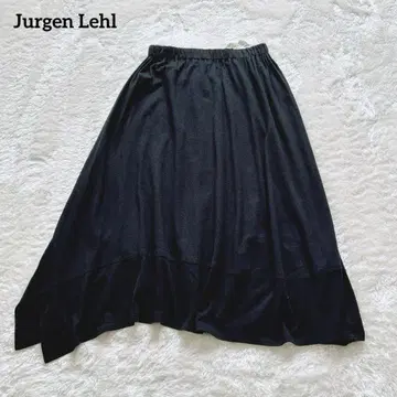 요건 레일 Jurgen Lehl 변형 플레어 스커트 린넨 허리 밴딩 블랙