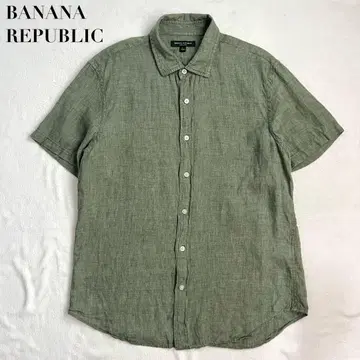 BANANA REPUBLIC 반팔 린넨 셔츠 L 그린 그린 린넨 100%