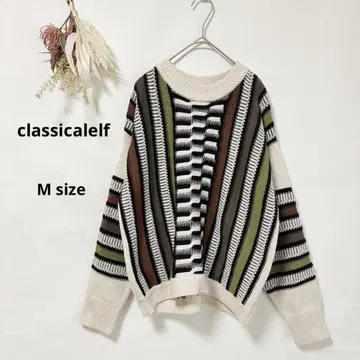 클래식 엘프 classicalelf 니트 긴팔 올 패턴 M 레트로풍