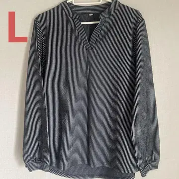 V넥 스트라이프 긴팔 셔츠 L