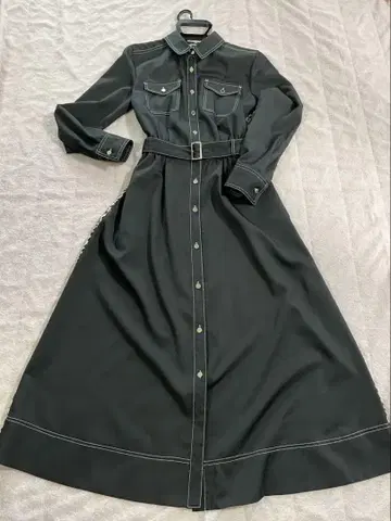 LOVELESS 블랙 레오파드 셔츠 원피스 허리 벨트 포함 36