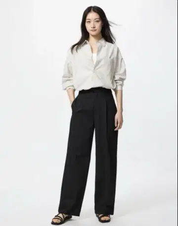 유니클로 턱 와이드 팬츠 긴 길이 XS