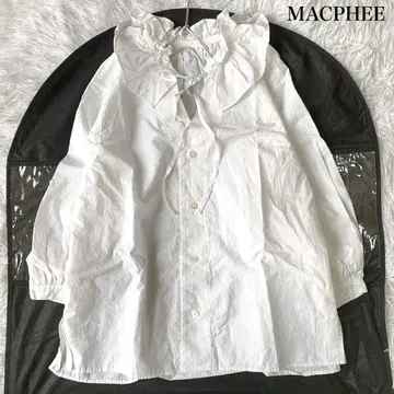 MACPHEE 코튼 린넨 프릴 넥 셔츠 블라우스 리본 36 사이즈