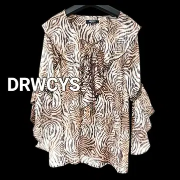 DRWCYS 제브라 패턴 시스루 튜닉 브라우 프릴 플레어 새상품급