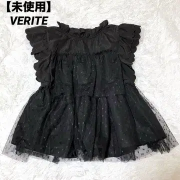 [미사용] VERITE 베리테 도트 튤 티어드 상의 블랙