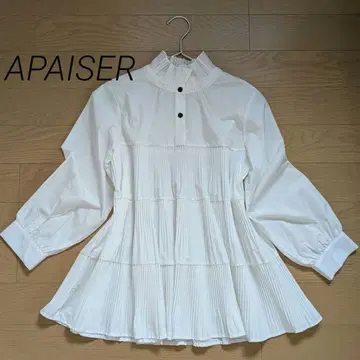 APAISER 화이트 플리츠 긴팔 셔츠 프리 사이즈