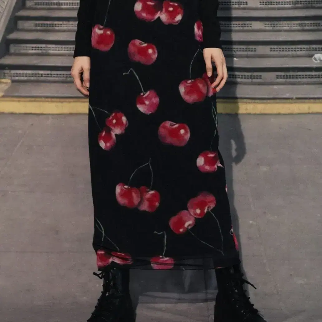 ●High School Disco● Fog long mesh skirt (Cherry) High School Disco Fog Long Mesh Skirt - Cherry #하이스쿨