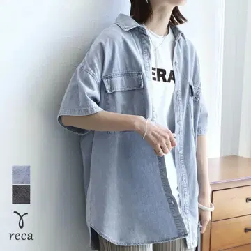reca 레카 데님 셔츠 블루 반팔