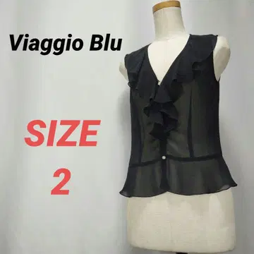 Viaggio Blu 시어 블라우스 슬리브리스 프론트 오픈 베스트 프릴