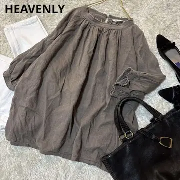 헤븐리 볼륨 슬리브 개더 블라우스 린넨 100% 그레이지