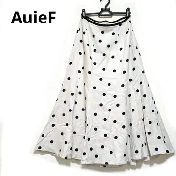 AuieF 아위프 도트 무늬 플레어 스커트 레이온 린넨 38