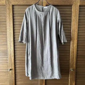 fog linen work 그레이 7부 소매 원피스