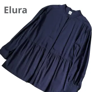 Elura 엘루라 개더 절개 플레어 블라우스 네이비 L