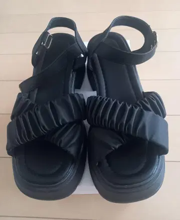 샌들 레이스 레이디스 크로스 스크런치 벨트 통굽 스트랩 24cm