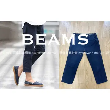 BEAMS 테이퍼드 팬츠 크롭 팬츠 7부 팬츠 치노 팬츠 네이비