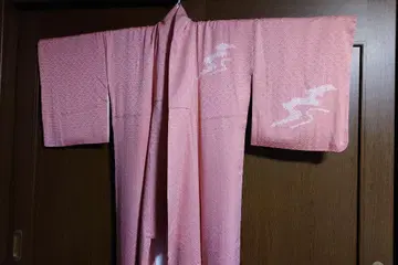 새상품급, 더스티 핑크, 파란 물결 무늬, 짜기, 순수 실크