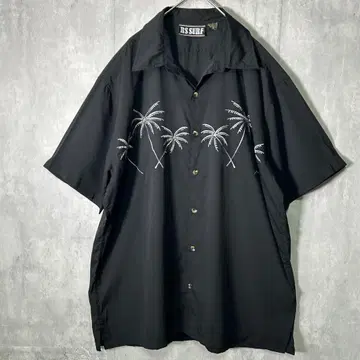 야자수 자수 블랙 셔츠 반팔 얇은 소재 시원한 인도산 XL