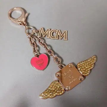 MCM 키링 3연 핑크 골드 한국 깃털/하트/로고