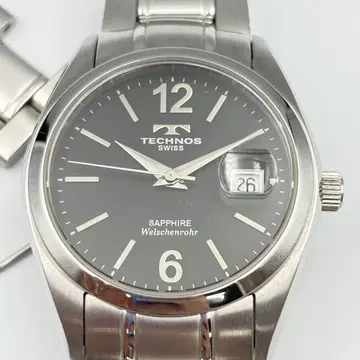 테크노스 쿼츠 남성용 워치 실버 데이트 0419-S5855t