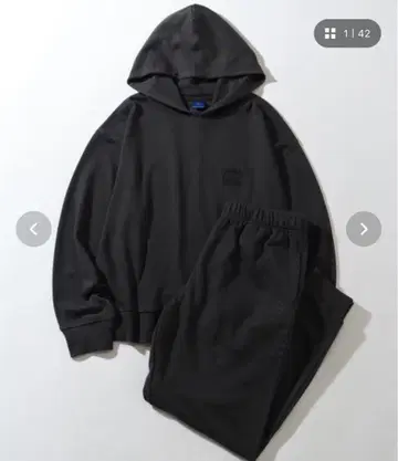 블랙 후드 부착 맨투맨 세트 M