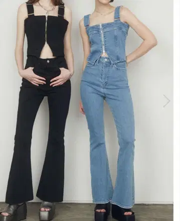미사용 새상품 EMODA 데님 플레어 지퍼 살로펫 S 블루