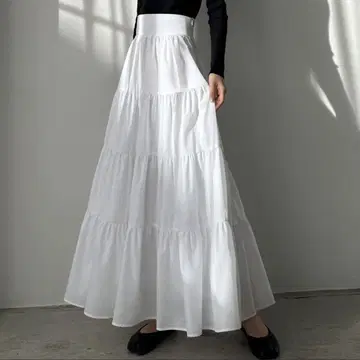 Louere 하이 웨스트 티어드 플레어 스커트 S 화이트