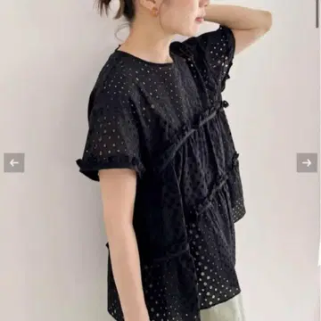 IENA 도트 레이스 프릴 반팔 블라우스 블랙