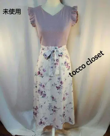 미사용 tocco closet 프릴 소매 꽃무늬 슬리브리스 롱 원피스