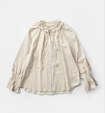 봉뷰탄 코튼 론 프릴 칼라 블라우스 베이지