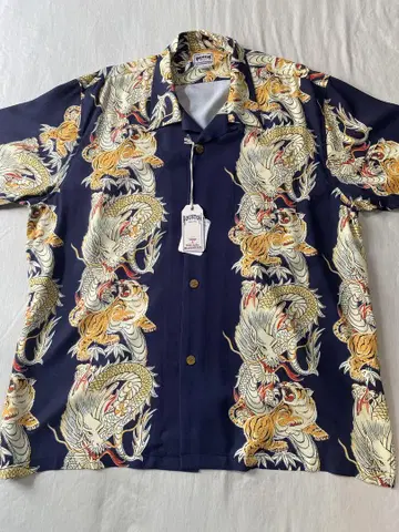 2XL 미사용 새상품 HOUSTON 레이온 일본풍 패턴 알로하 셔츠 용호