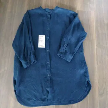 S 사이즈 헴프 워싱 7부 소매 튜닉 다크 네이비 MUJI