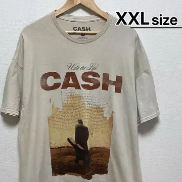 Johnny Cash 티셔츠 2XL 베이지 프린트 밴딩 USA 구제 의류