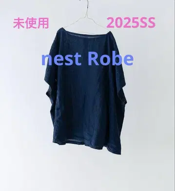 미사용 2025ss 네스트로브 린넨 2패턴 자수 2way 블라우스 블루