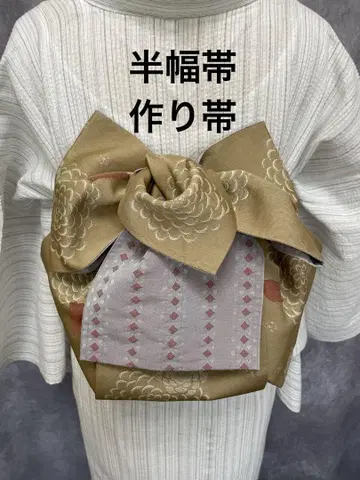 반폭 오비 만들기 오비 베이지 꽃과 고양이