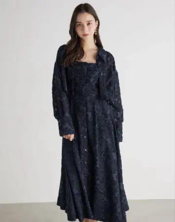 rienda 리엔다 크롭 SH SET 베어 OP 원피스 네이비