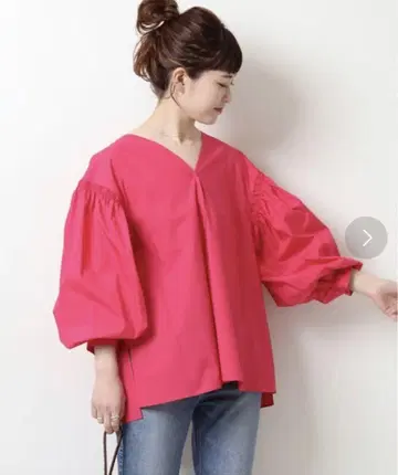 스픽 앤 스팬 소매 볼륨 긴팔 블라우스 마젠타 핑크 코튼