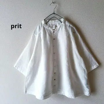 프릿 prit 블라우스 코튼 린넨 밴드 카라 화이트 넉넉한