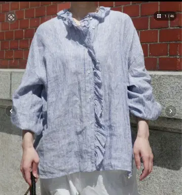journal standard luxe 린넨 스트라이프 프릴 블라우스