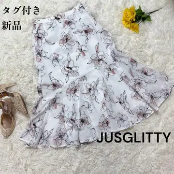 JUSGLITTY 워셔블 라인 플라워 드레이프 에어리 스커트