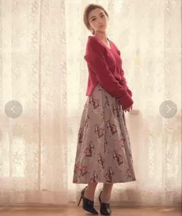 eimy istoire 하운드투스 체크 플라워 재규어 플레어 스커트