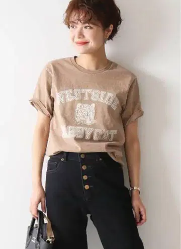 스픽 앤 스팬 MIXTA 티셔츠 TABBY CAT 베이지 카멜