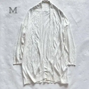 플라스테 7부 소매 오픈 가디건 린넨 혼방 겉옷 시스루 화이트 M